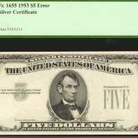 Fr. 1655. 1953 $5 Silver Certificate. PCGS Very Choice New 64 PPQ. Missing Overprint.