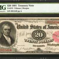 Lot of (4) Fr. 375. 1891 $20 Treasury Notes. PMG Choice Uncirculated 63. Cut Sheet.