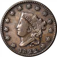 1822 Matron Head Cent. N-11. Rarity-2. VF-20.