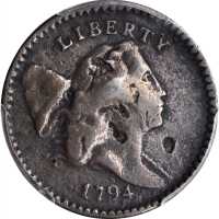 1794 Liberty Cap Half Cent. C-9. Rarity-2. High-Relief Head. VG Details--Damage (PCGS).