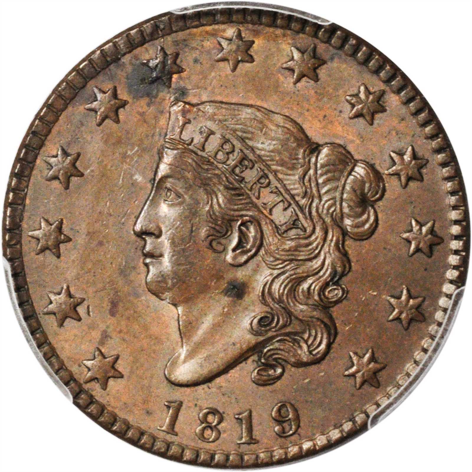 1819 Matron Head Cent. N-8. Rarity-1. Small Date. MS-62 BN (PCGS).