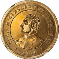1864 George McClellan. DeWitt-GMcC 1864-Unlisted. Brass. 31 mm. MS-66 (NGC).