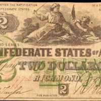 T-43. Confederate Currency. 1862 $2. Very Fine.