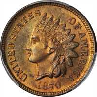 1870 Indian Cent. MS-65 RB (PCGS).