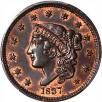 1837 Modified Matron Head Cent. N-9. Rarity-1. Head of 1838. MS-63 RB (PCGS). Gold Shield Holder.