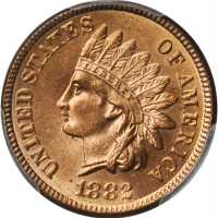 1882 Indian Cent. MS-65 RD (PCGS).