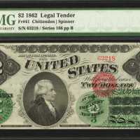 1862年2美元纸钞 PMG Gem Unc 66 EPQ