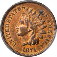 1871 Indian Cent. Bold N. AU Details--Cleaned (PCGS).