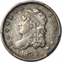 1834 Capped Bust Half Dime. LM-3. Rarity-3. AU Details--Cleaned (PCGS).