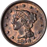 1846 Braided Hair Cent. N-8. Rarity-1. Small Date. MS-64 RB (PCGS).