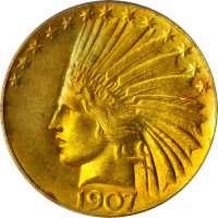 1907 Indian Eagle. Wire Rim, Periods. Judd-1901, Pollock-1995. Rarity-3. Raised Stars on Edge. MS-63