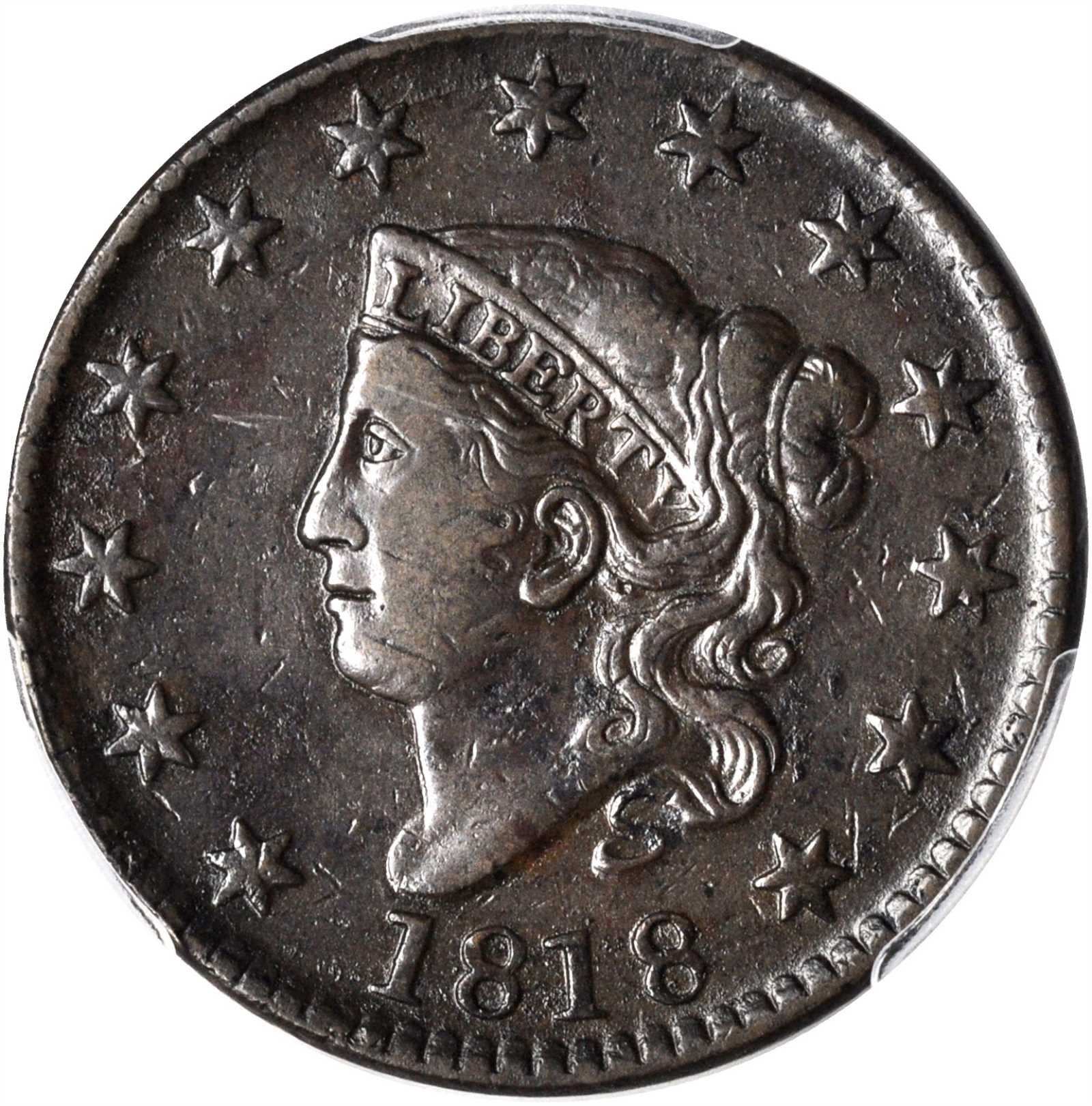 1818 Matron Head Cent. N-7. Rarity-1. VF-30 (PCGS).