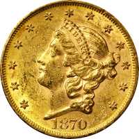 1870 Liberty Head Double Eagle. MS-60 (PCGS).