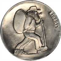 1936 Hiker with Stick. Host coin About Uncirculated.