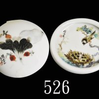 刘雨岑花鸟瓷质水洗及陆云山印盒Porcelain Brush Wash & Seal Box, 2pcs, 95x95mm & 78x78mm