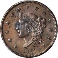 1837 Modified Matron Head Cent. N-3. Rarity-1. Plain Cord, Medium Letters. AU Details--Environmental