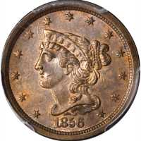 1856 Braided Hair Half Cent. C-1. Rarity-1. MS-62 BN (PCGS).