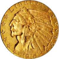 1916-S Indian Half Eagle. MS-62 (PCGS).