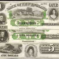Lot of (3) East Haddam, Connecticut. Bank of New England. ND (18xx). $1, $2 & $5. Uncirculated. Rema