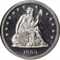 1859 Liberty Seated Quarter. Proof-64 Cameo (NGC). CAC.