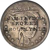 New York--Brooklyn. J.M. TAYLOR / BROKER / BROOKLYN. L.I. on an 1853 Arrows and Rays Liberty Seated 