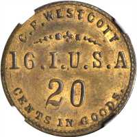 United States. 16th Infantry U.S.A. Charles P. Westcott. Schenkman US-16-20Ba. Rarity-7. Brass. 22 m
