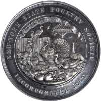 1869 New York State Poultry Society Award Medal. Silver. 45.1 mm. 43.1 grams. Awarded to D.L. Leon. 