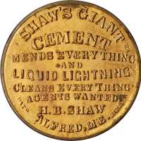 Maine--Alfred. Undated H.B. Shaw. Shaws Giant Cement. B-ME-130, Rulau-592. Mirror, Brass. 38 mm. Abo