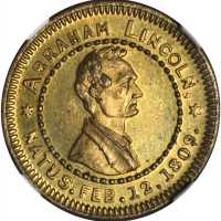 1860 Abraham Lincoln. DeWitt-AL 1860-73. Brass. 19 mm. MS-65 (NGC).