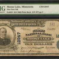 Moose Lake, Minnesota. $10 1902 Plain Back. Fr. 635. The First NB. Charter #12947. PMG Fine 12.