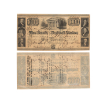 1840年美国发行1000美元银行券，钞票号8802，费城发行，未使用