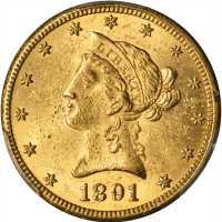 1891-CC Liberty Head Eagle. Winter 3-C, FS-501. Repunched Mintmark. MS-61 (PCGS).