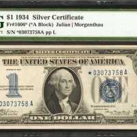 Fr. 1606*. 1934 $1 Silver Certificate Star Note. PMG Choice Uncirculated 64 EPQ.