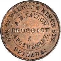 Pennsylvania--Philadelphia. Undated (1860) A.B. Taylor. Miller-Pa 508. Copper. 20 mm. MS-60 BN.
