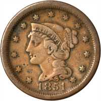 Lot of (4) 1851 Braided Hair Cents.