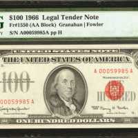 Fr. 1550. 1966 $100 Legal Tender Note. PMG Superb Gem Uncirculated 67 EPQ.