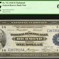 Fr. 721. 1918 $1 Federal Reserve Bank Note. Richmond. PCGS Gem New 66 PPQ.