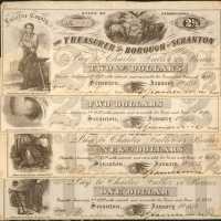 Scranton, Pennsylvania. Treasurer of the Borough of Scranton. $1, $1 1/2, $2 & $2 1/2. Very Fine. Lo