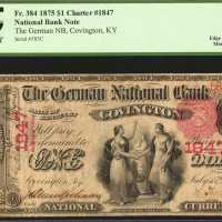 Covington, Kentucky. $1 1875. Fr. 384. The German NB. Charter #1847. PCGS Fine 15 Apparent. Edge Spl