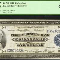 Fr. 718. 1918 $1 Federal Reserve Bank Note. Cleveland. PCGS Choice New 63 PPQ.