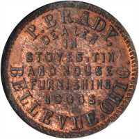 Ohio--Bellevue. 1863 P. Brady. Fuld-065B-1a. Rarity-6. Copper. 19 mm. MS-64 RB (NGC).