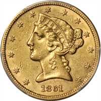 1861 Liberty Head Half Eagle. AU-53 (PCGS).
