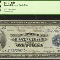 Fr. 738. 1918 $1 Federal Reserve Bank Note. Kansas City. PCGS New 62 PPQ.