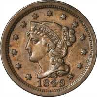 Lot of (4) 1849 Braided Hair Cents.