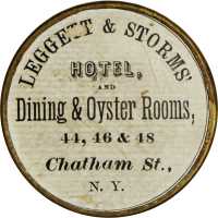 New York, New York. Leggett & Storms Hotel and Dining & Oyster Rooms. Bowers NY-6580. Brass rim, fer