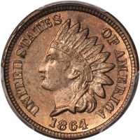 1864 Indian Cent. Copper-Nickel. AU-58 (PCGS).