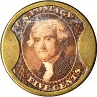 1862 John Gault. Five Cents. HB-131, EP-78, S-96. Plain Frame. About Uncirculated.