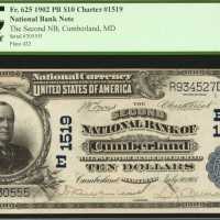 Cumberland, Maryland. $10 1902 Plain Back. Fr. 625. The Second NB. Charter #1519. PCGS New 62.
