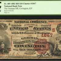 Covington, Kentucky. $10 1882 Brown Back. Fr. 485. The German NB. Charter #1847. PCGS Fine 12.