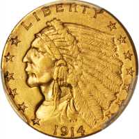 1914-D Indian Quarter Eagle. AU Details--Edge Damaged (PCGS).